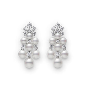 Cluster Akoya Cultured Pearl and Diamond Earrings