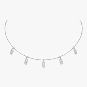 Move Uno Drop Pendant Diamond Choker Necklace White Gold