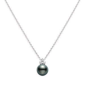 Classic Black South Sea Cultured Pearl Pendant in 18K White Gold with Diamond
