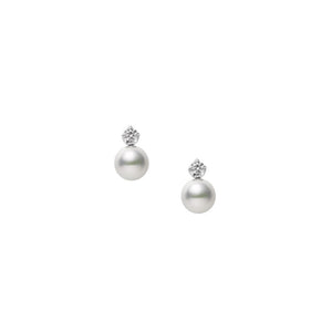 Classic Akoya Cultured Pearl Earrings with Diamond in 18K White Gold