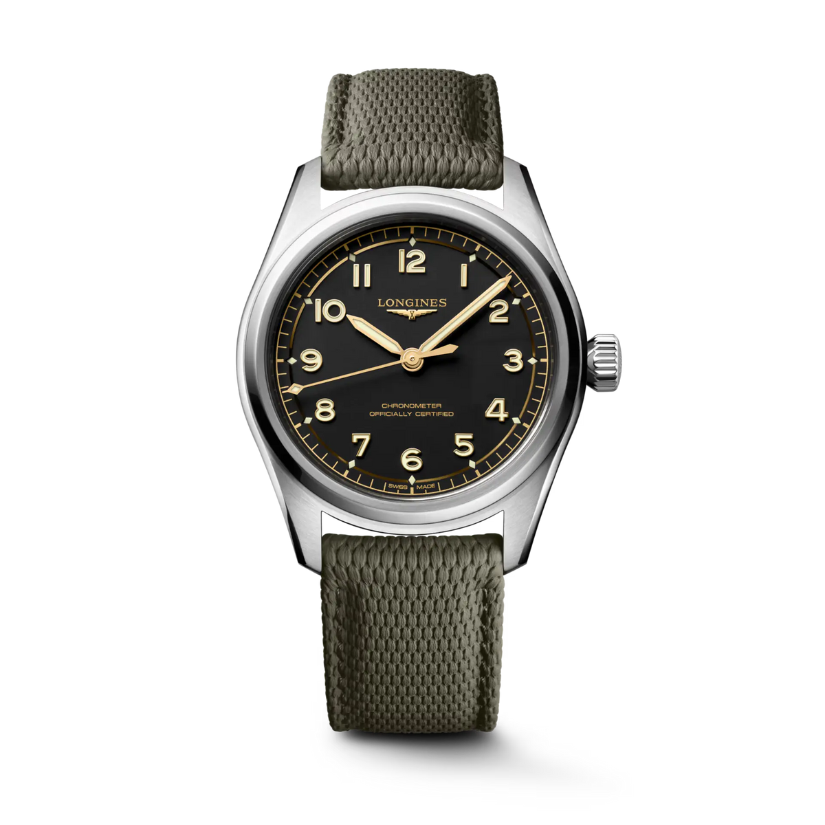Longines Spirit Pilot L3.809.4.53.9 black matt dial green rubber strap