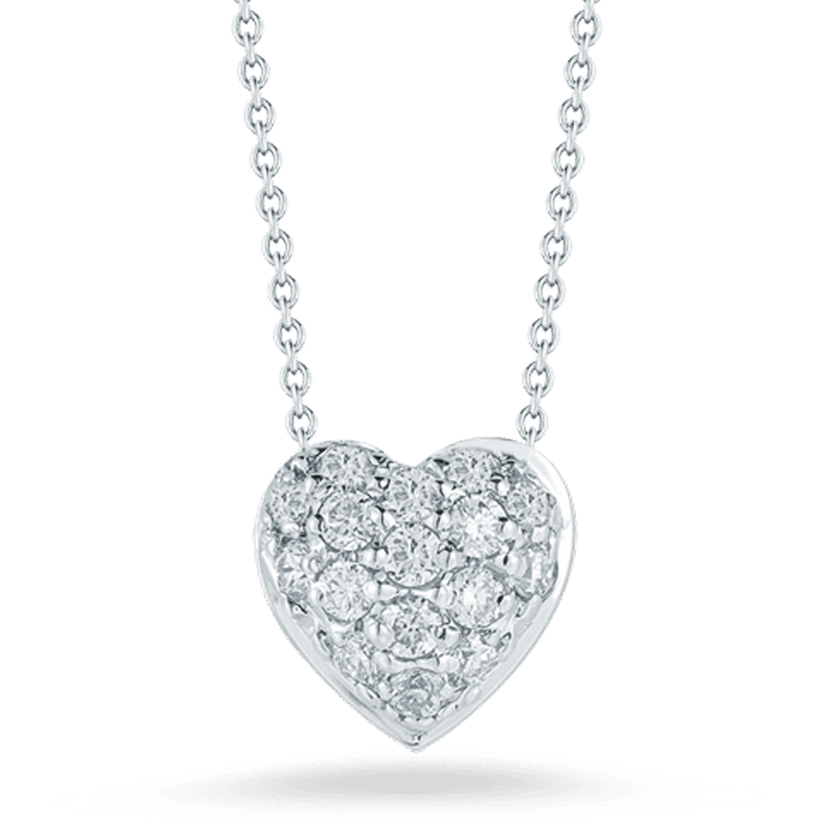 18K Gold Puffed Heart Pendant With Diamonds