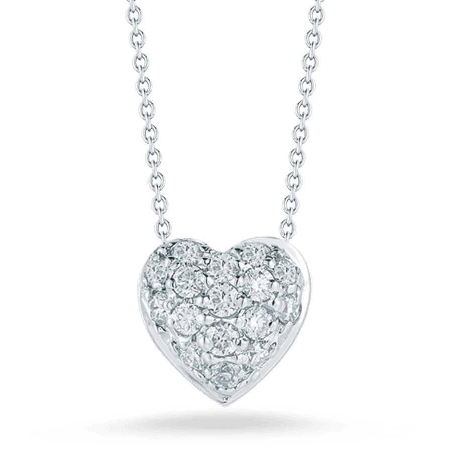 18K Gold Puffed Heart Pendant With Diamonds
