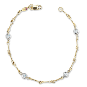18K Gold Dogbone Chain Bracelet With Diamonds