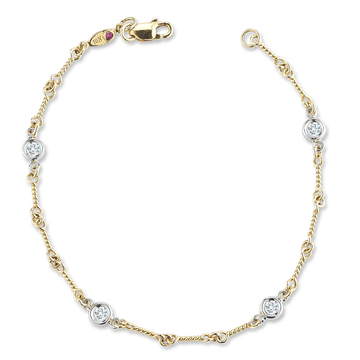 18K Gold Dogbone Chain Bracelet With Diamonds