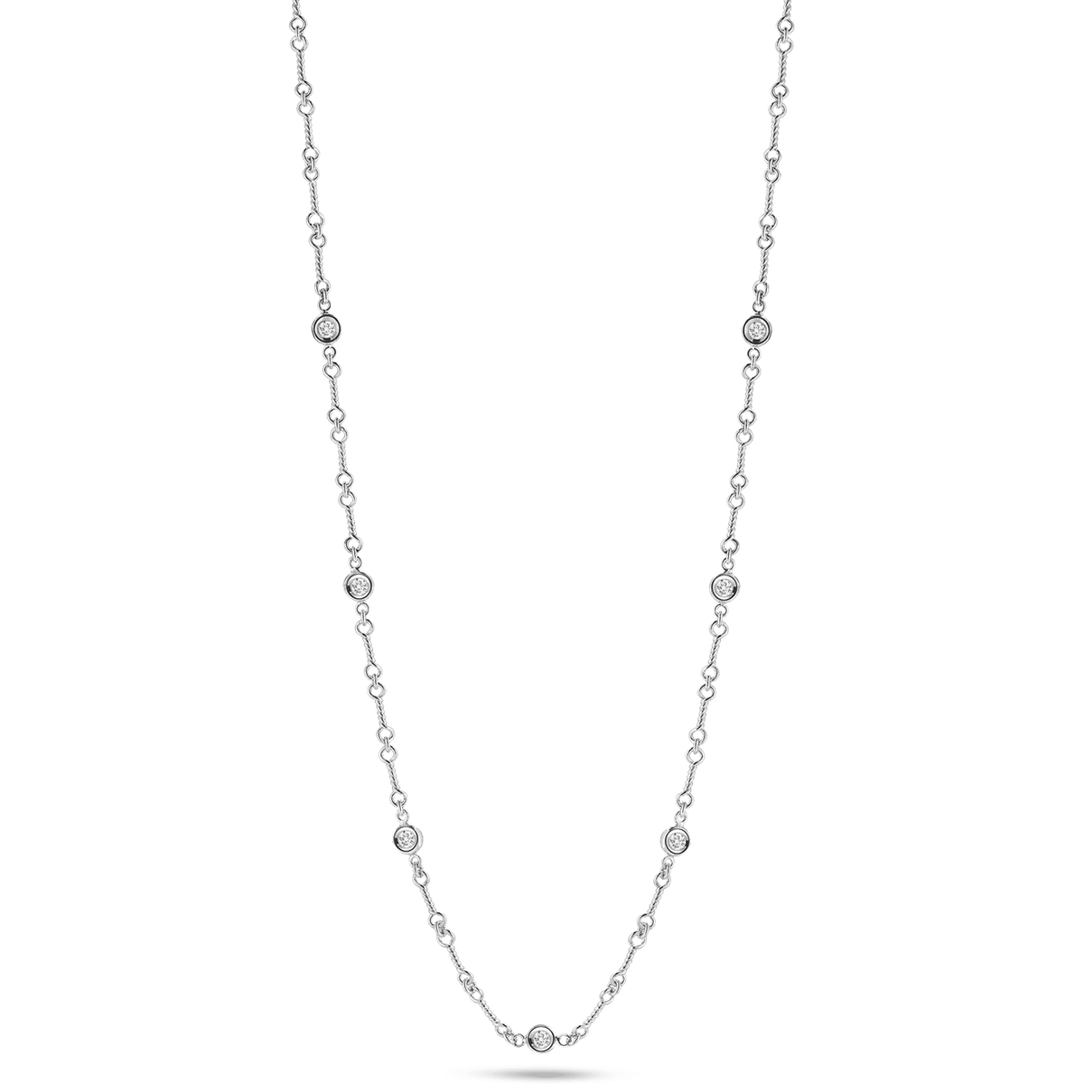 18K Gold 7 Station Diamond Necklalce On Dog Bone Link Chain