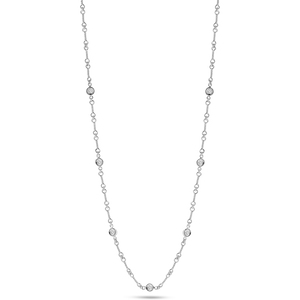 18K Gold 7 Station Diamond Necklalce On Dog Bone Link Chain
