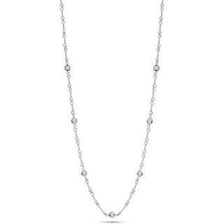18K Gold 7 Station Diamond Necklalce On Dog Bone Link Chain thumbnail