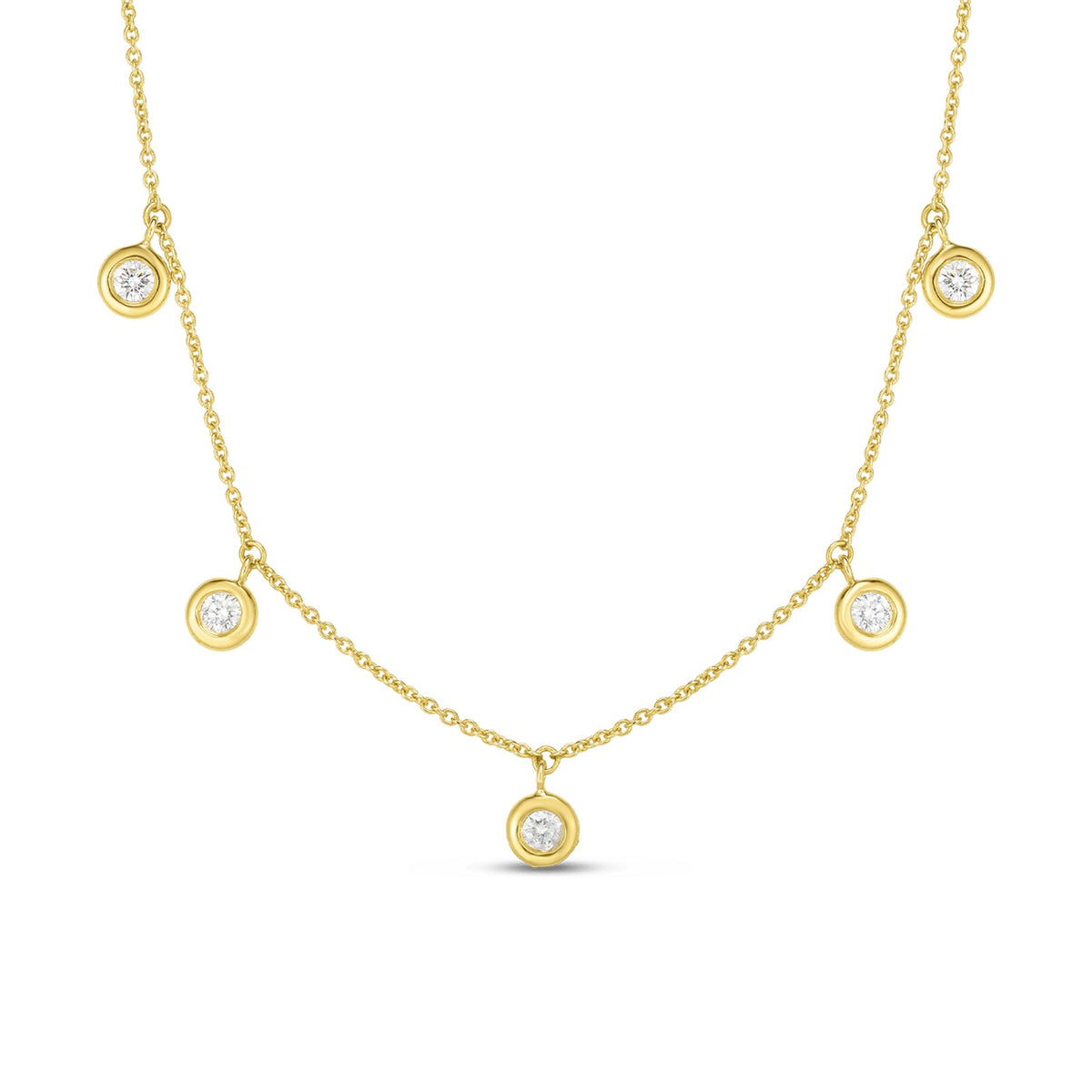 18K Gold Diamonds By The Inch Dangling Five Station Necklace