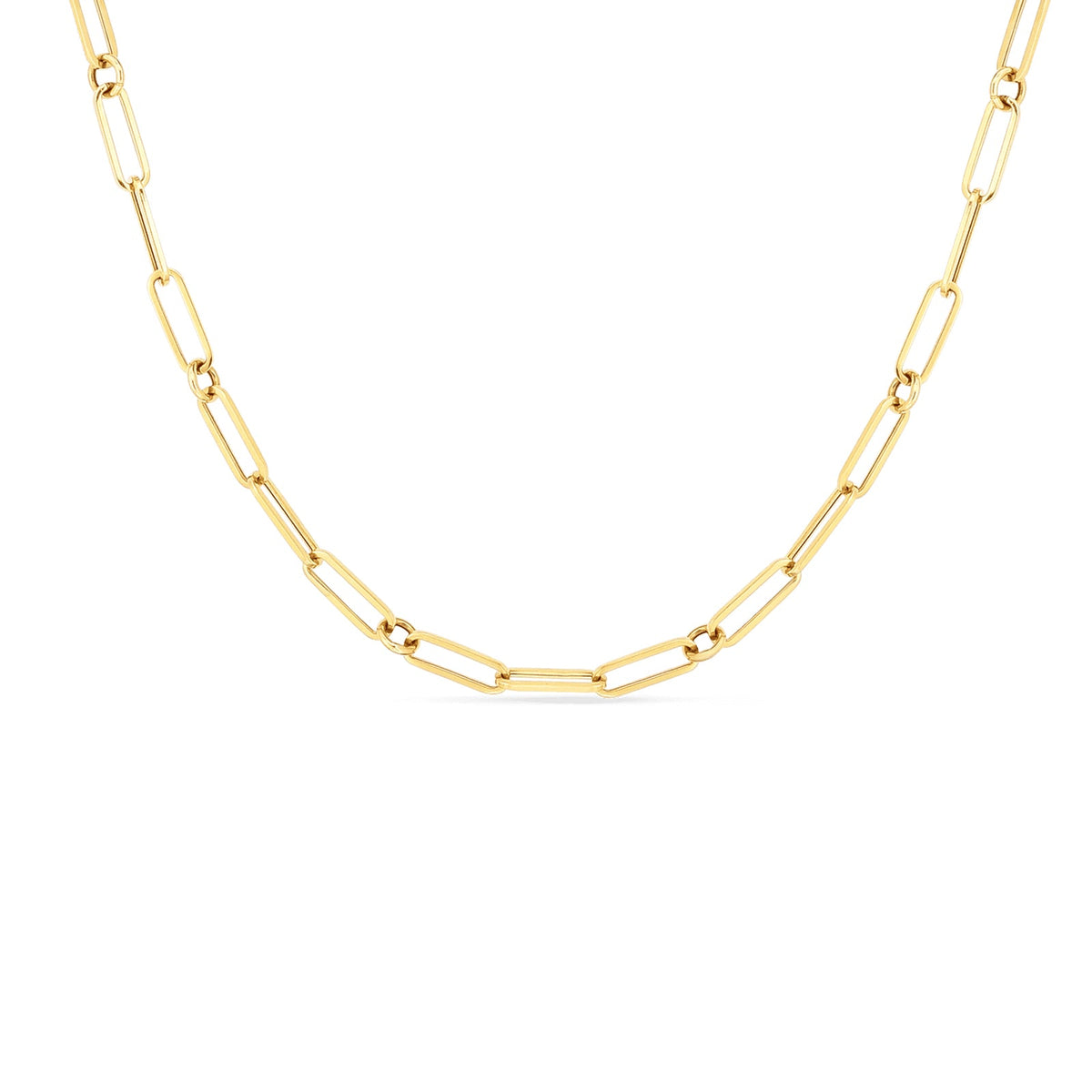 18K Designer Gold Paperclip & Round 17 Inch Chain