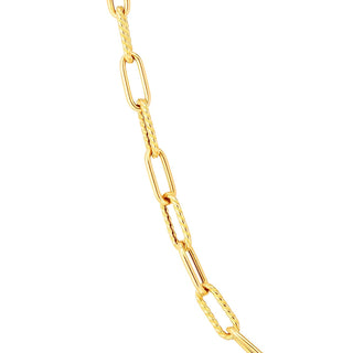 18K Designer Gold Alternating Polished And Fluted Paperclip Link 17 Inch Chain thumbnail