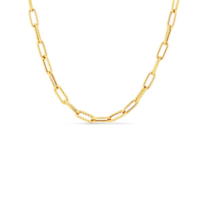 18K Designer Gold Alternating Polished And Fluted Paperclip Link 17 Inch Chain
