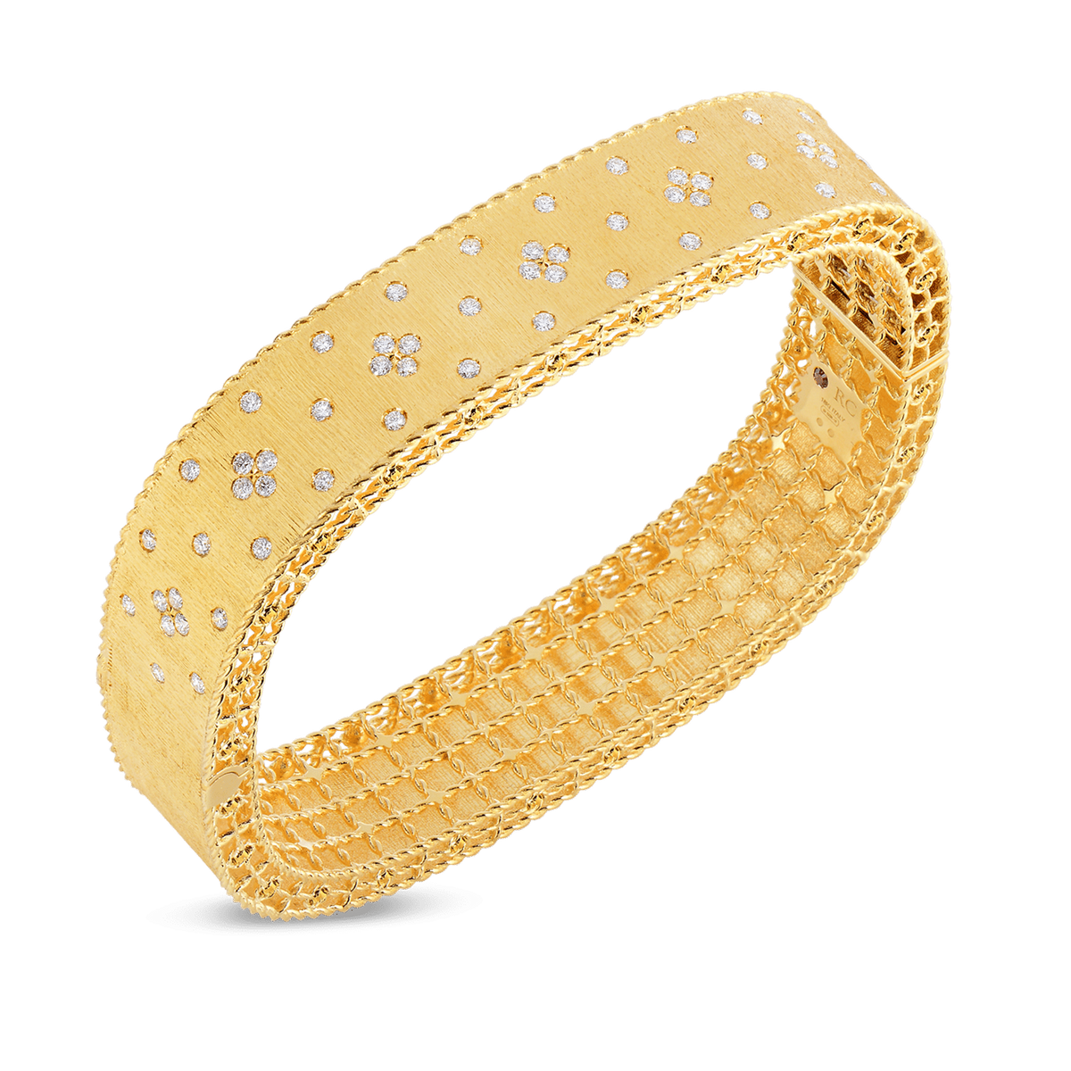 18K Gold Satin Finish Bangle With Fleur De Lis Diamonds