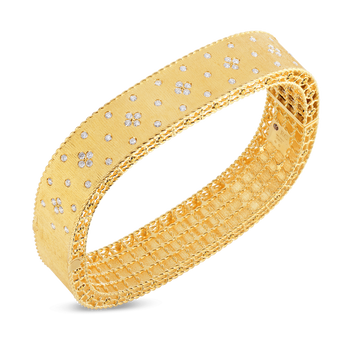 18K Gold Satin Finish Bangle With Fleur De Lis Diamonds Roberto Coin