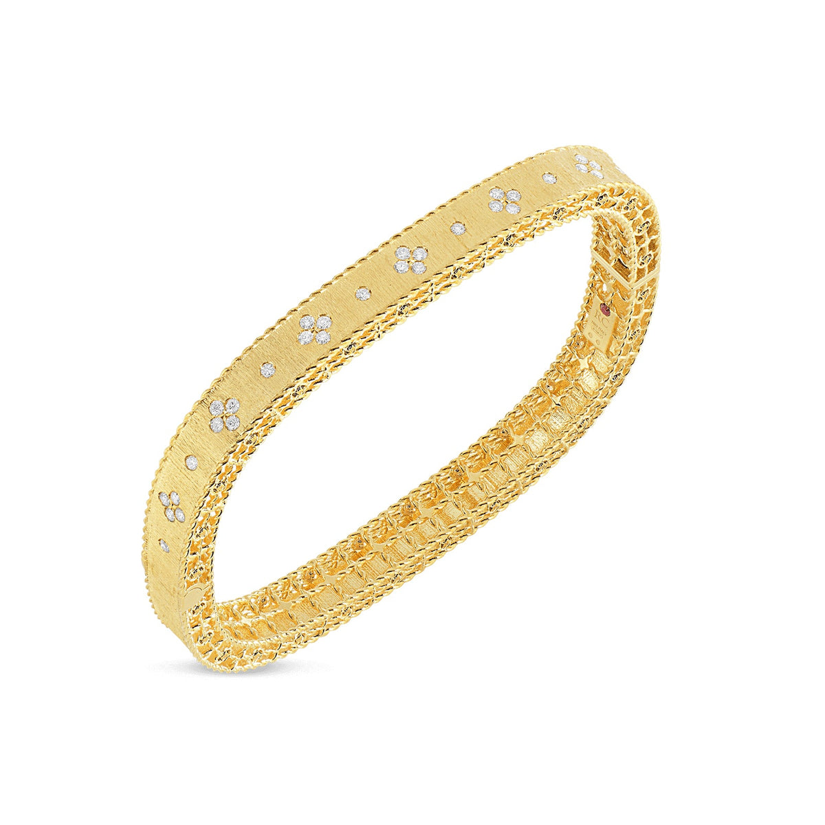 18K Gold Princess Satin Fleur De Lis Diamond Slim Bangle