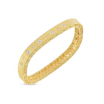 18K Gold Princess Satin Fleur De Lis Diamond Slim Bangle