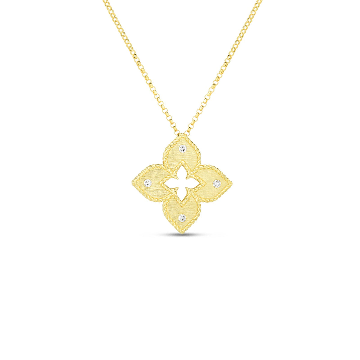 18K Gold Petite Venetian Princess Satin & Diamond Accent Flower Necklace