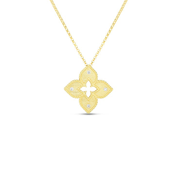 18K Gold Petite Venetian Princess Satin & Diamond Accent Flower Necklace