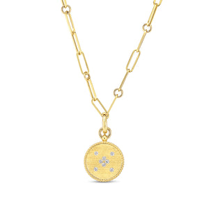 18K VENETIAN PRINCESS SATIN FINISH SMALL MEDALLION ON A PAPER-CLIP CHAIN