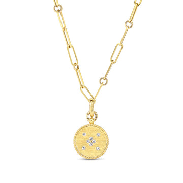 18K VENETIAN PRINCESS SATIN FINISH SMALL MEDALLION ON A PAPER-CLIP CHAIN