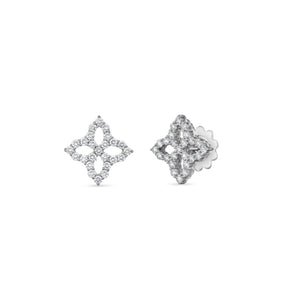 18K White Gold Princess Flower Diamond Outline Medium Stud Earrings With