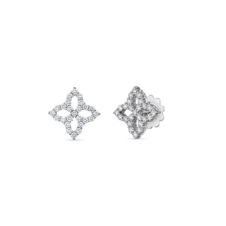 18K White Gold Princess Flower Diamond Outline Medium Stud Earrings With thumbnail