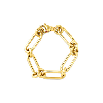 18K Yellow Designer Gold Oval & Round Link Bracelet