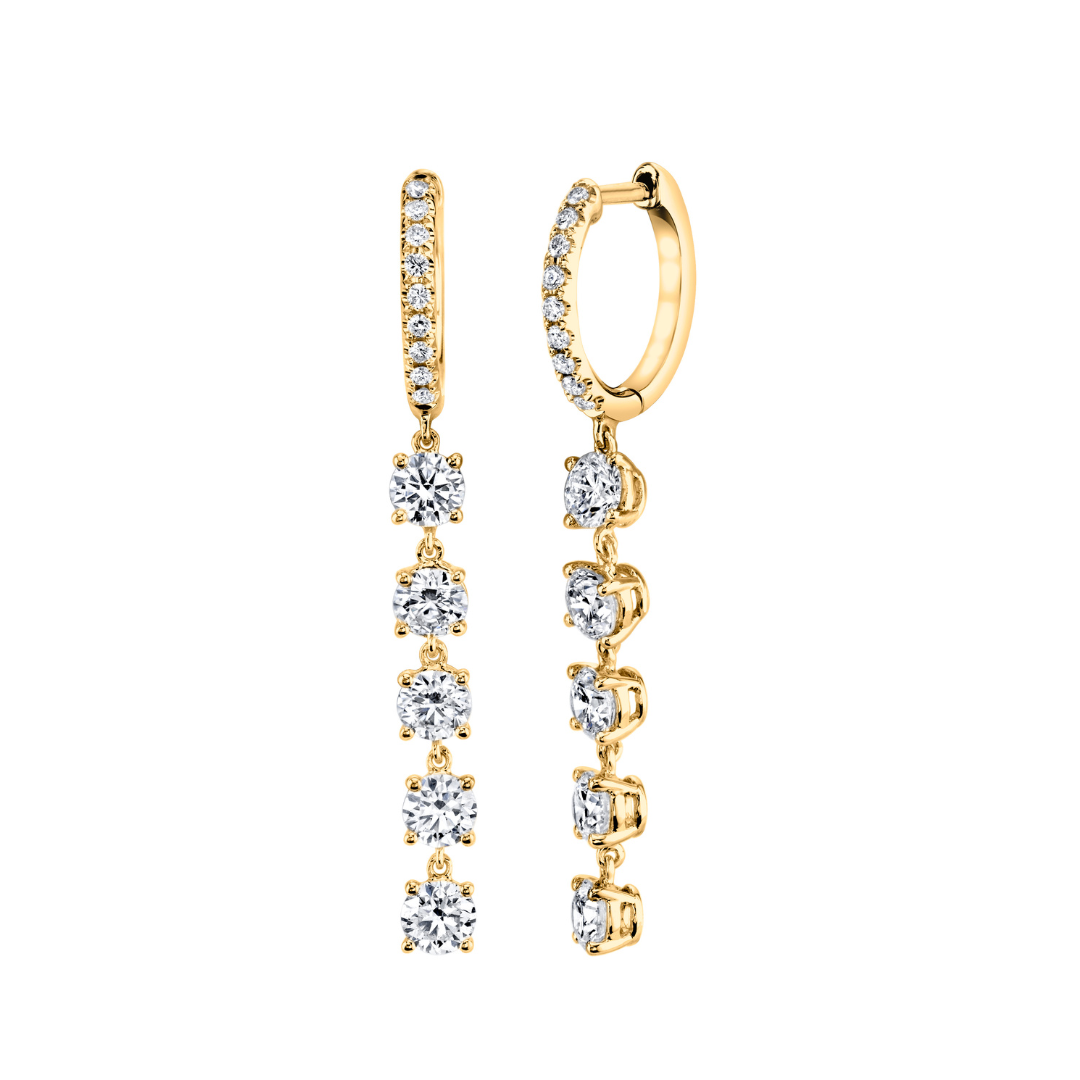 Diamond Huggies With Five Round Diamond Drops