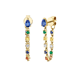 Blue Sapphire Pear, Diamond And Multi-colored Fine Gemstone Loop Earrings thumbnail