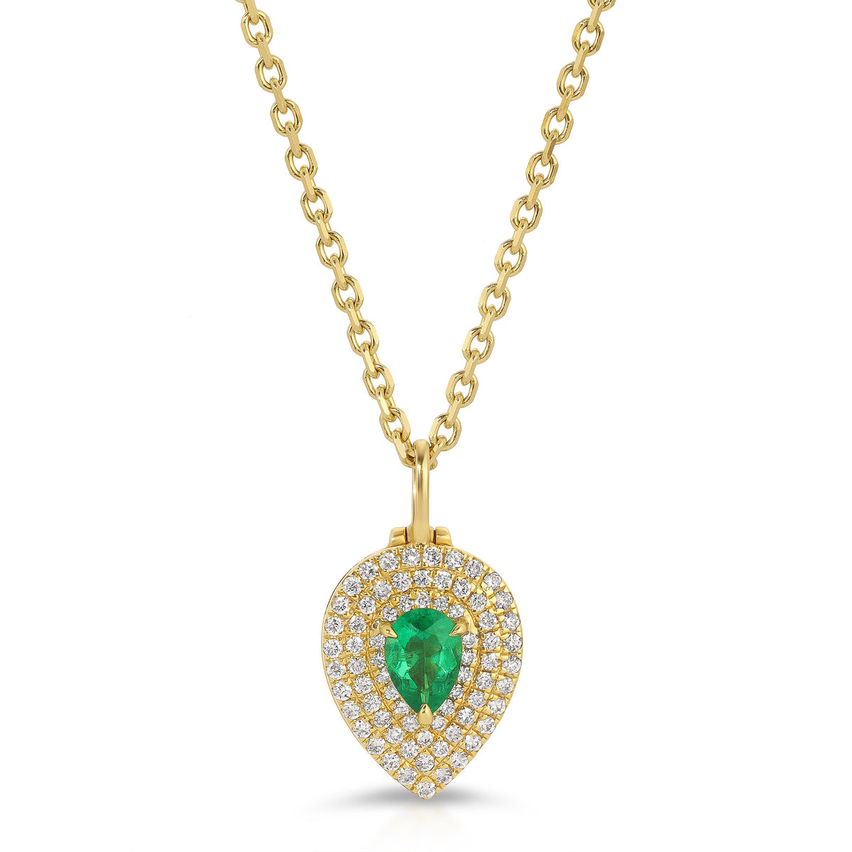 Pear Shaped Diamond Loulou Locket With Pear Shaped Emerald