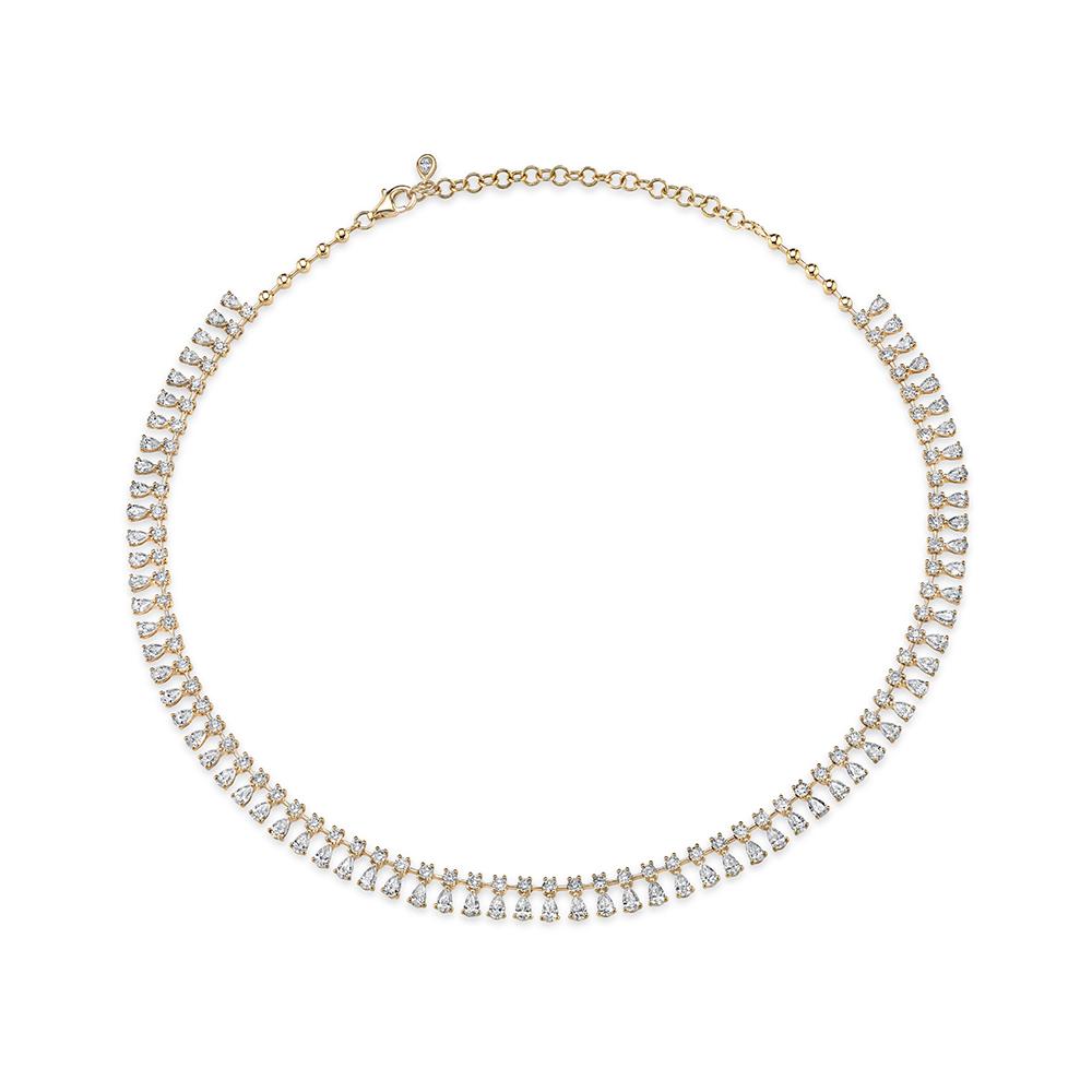 Round And Pear Diamond Shaker Necklace