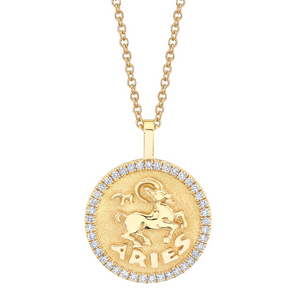 Aries Zodiac Coin Pendant With Diamond Frame