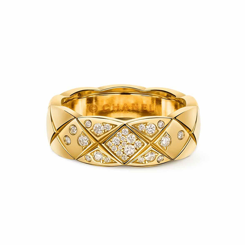 Chanel Jewelry 18k Yellow Gold 0.18cttw Diamond Coco Crush Small Band Size  6.25 J10864/53