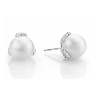 Embrace White South Sea Cultured Pearl Earrings – 18K White Gold Mikimoto