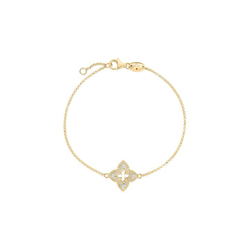 18K Yellow Gold Ventian Princess Small Diamond Pave Flower Bracelet