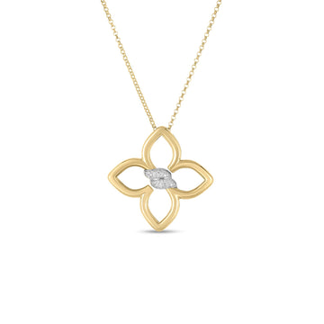 18K Yellow/White Gold Cialoma Medium Diamond Flower Necklace