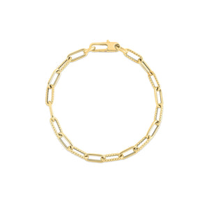 18K Yellow Designer Gold Alternating Polished And Fluted Paperclip Link Bracelet