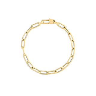 18K Yellow Designer Gold Alternating Polished And Fluted Paperclip Link Bracelet thumbnail