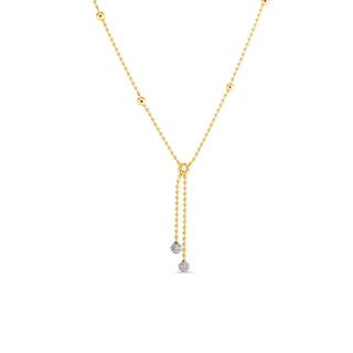 18K Yellow/White Designer Gold Alternating Bead With Double Diamond Drop Necklace thumbnail