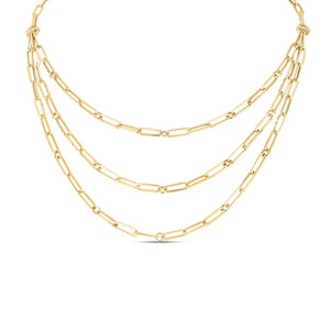 18K TRIPLE STRAND PAPERCLIP CHAIN LINK 16 INCH NECKLACE W. DIAMONDS