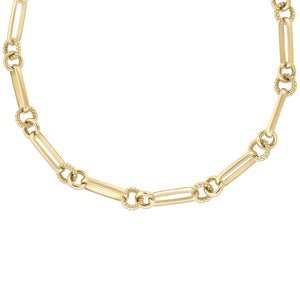 18K Yellow Designer Gold Oval And Polished/Fluted Round Link Chain