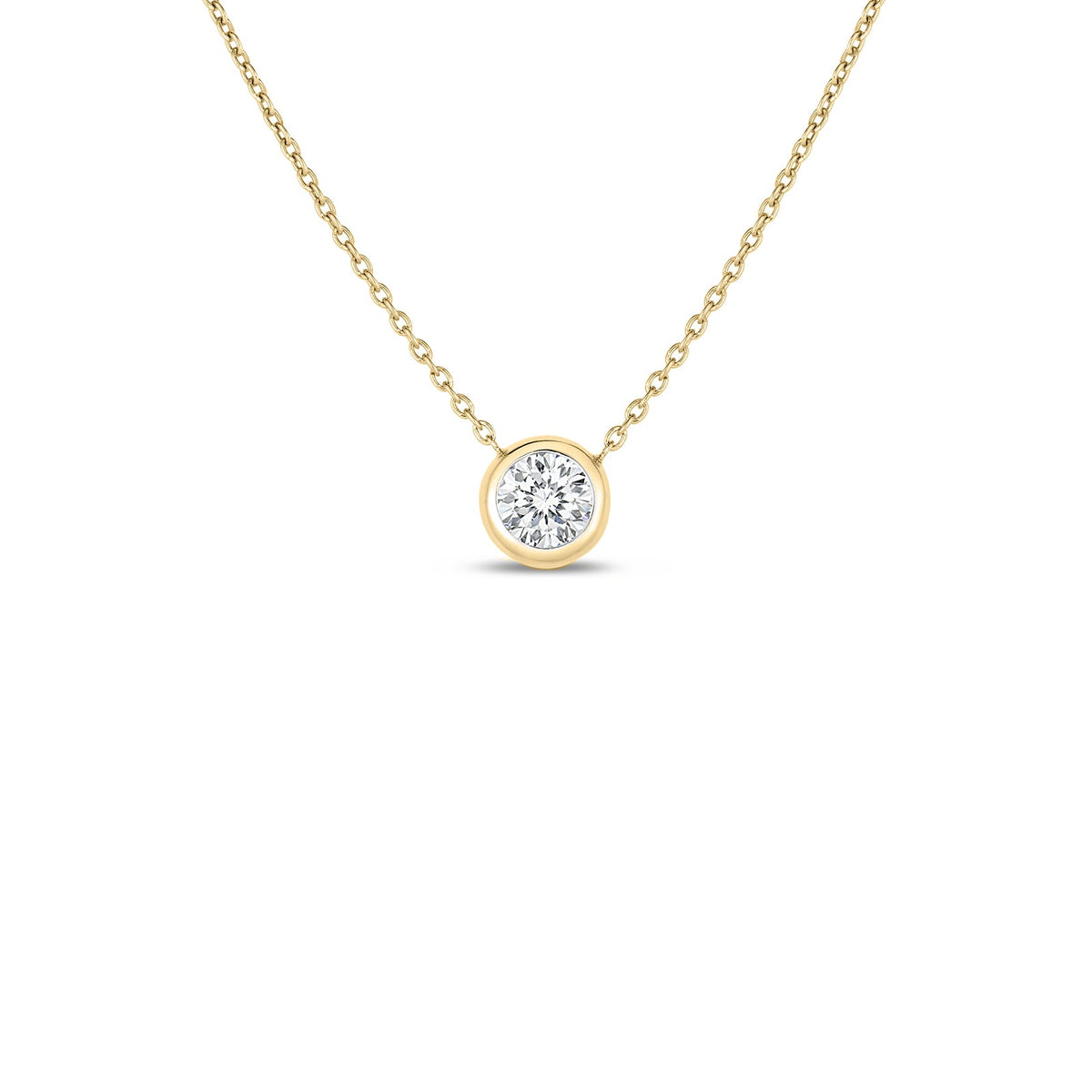 18K Yellow Gold Diamonds By The Inch Bezel Set Solitaire Necklace