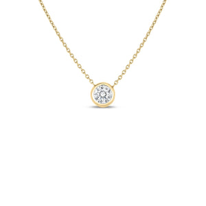18K Yellow Gold Diamonds By The Inch Bezel Set Solitaire Necklace