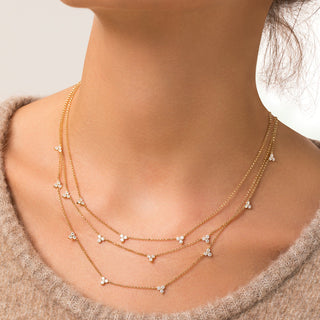 18K Yellow Gold Diamonds By The Inch 5 Station Flower Necklace thumbnail