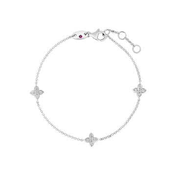 18K White Gold Love By The Inch 3 Station Flower Bracelet