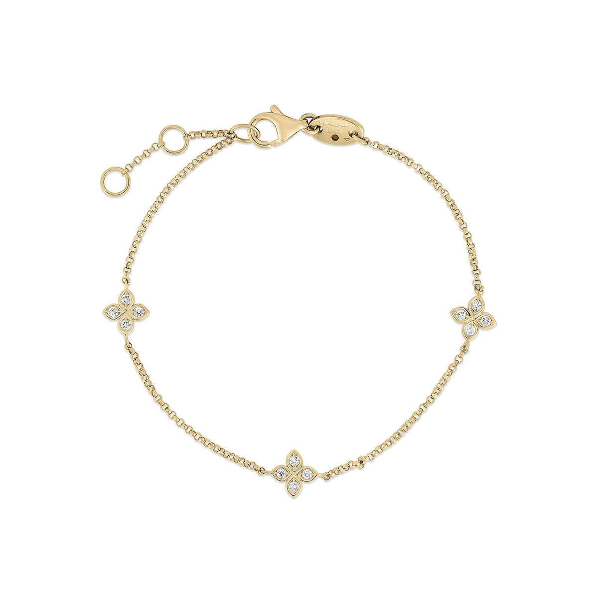18K Yellow Gold Love By The Inch 3 Station Flower Bracelet