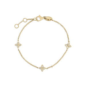 18K Yellow Gold Love By The Inch 3 Station Flower Bracelet
