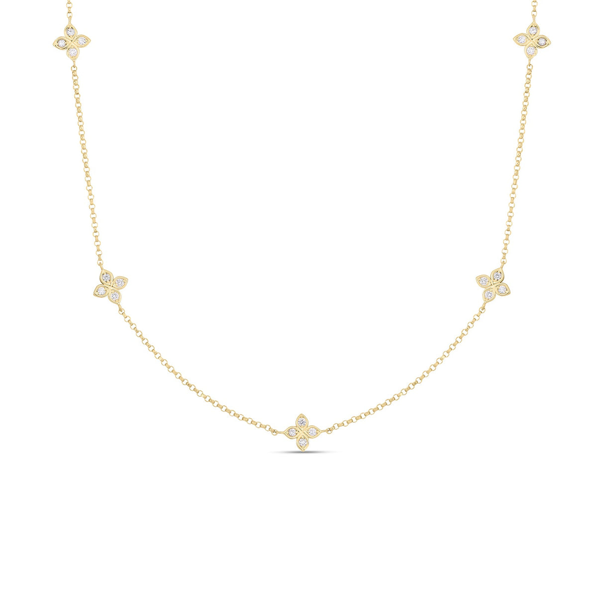 18K Yellow Gold Love By The Inch 5 Station Flower Necklace