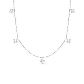 18K White Gold Love By The Inch Dangling 5 Station Flower Necklace