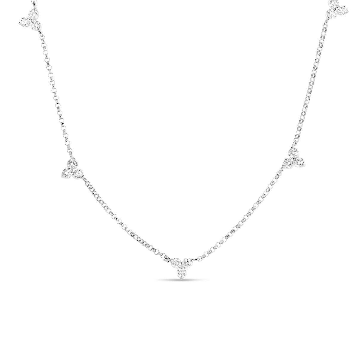 18K White Gold Diamonds By The Inch 5 Station Flower Necklace